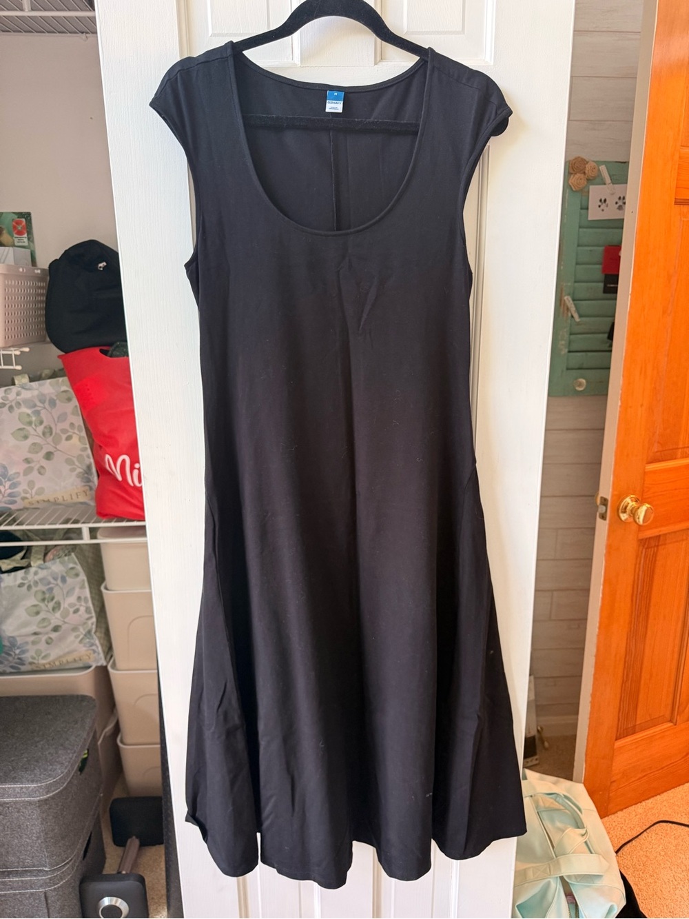 Old Navy Black Midi Scoop Neck A-Line Dress